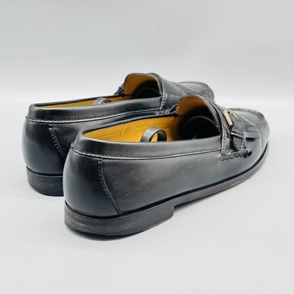 Cole Haan Shoes Mens 10 Black Leather Kiltie Fringe Loafers Buckle Slip On Dress - Picture 7 of 11